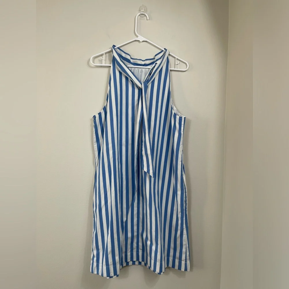 J.Crew Blue and White Striped Cotton Work Summer SunDress Dress Size 12 - Picture 7 of 15